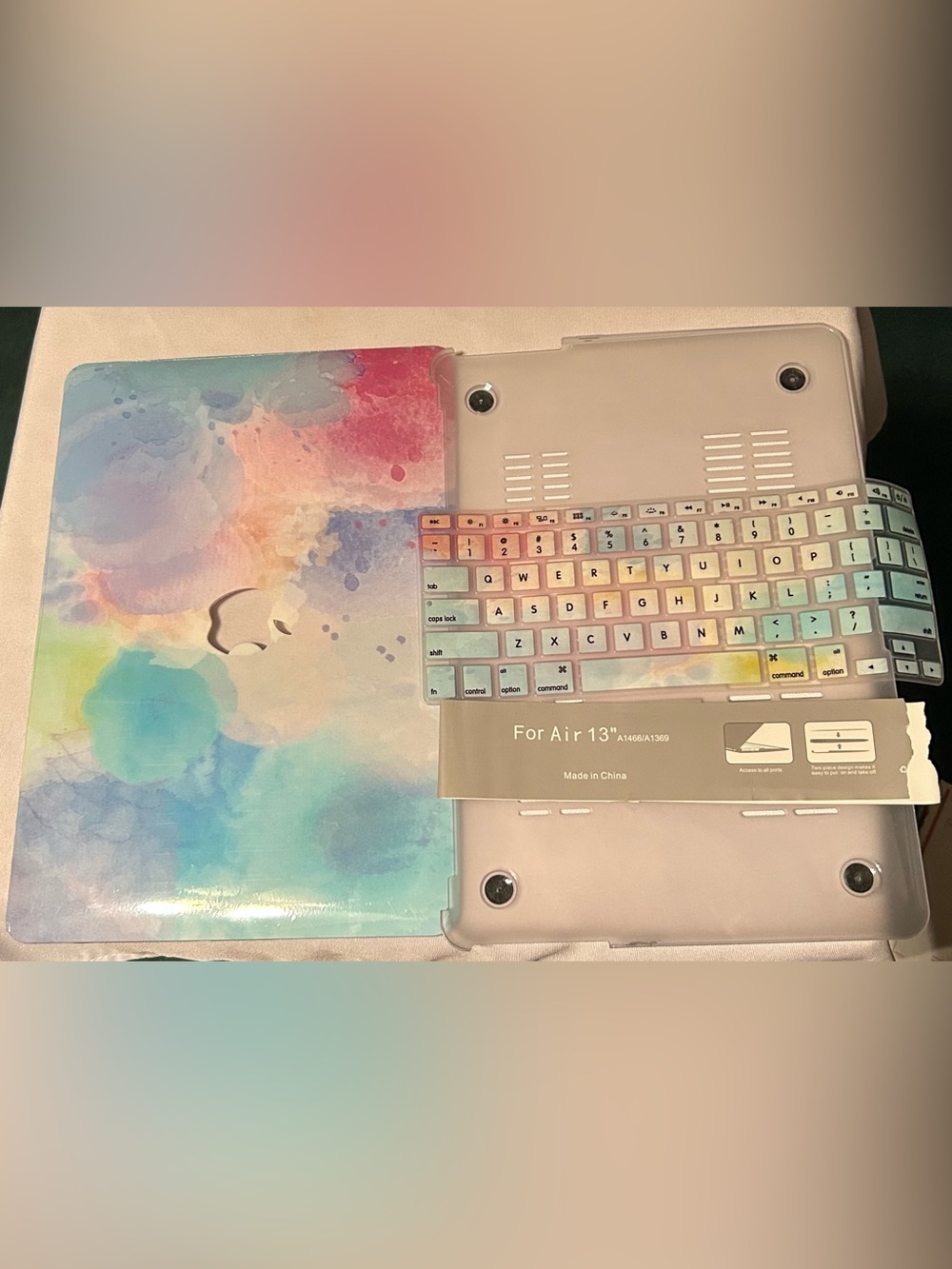 MAC Air 13" Laptop Keyboard Cover and Case Set - Pastel Watercolor